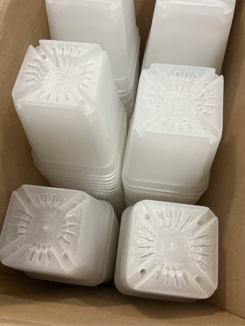 Condition photo showing Good Condition for yaomiao 200 pack 3 inch clear nursery pot square flower pots plastic plant succulent planter seed starting pots with drainage holes for garden office balcony decor indoor outdoor plant seedling