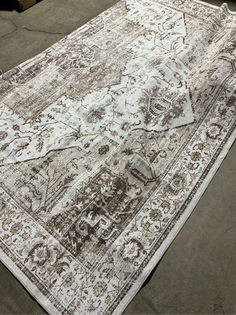 Condition photo showing As Is for washable rug 8x10 area rugs for living room -stain resistant with anti-slip backing rug,ultra-thin room decor large rug(brown,8'x10')