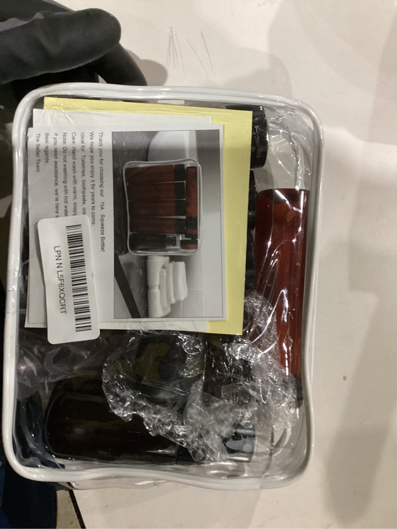 Condition photo showing New/Like New for BokWin 5 Pack Brown 3.4 oz Empty Plastic Travel Bottles for Toiletries, Refillable Squeeze Containers with Easy-to-Read Labels for Shampoo Conditioner Lotion, Travel Essentials for Carry-On Liquids