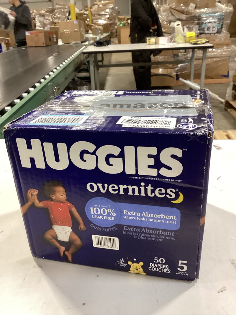 Condition photo showing New/Like New for Huggies Overnites Size 5 Overnight Diapers (27+ lbs), 50 Ct, Packaging May Vary Size 5 50