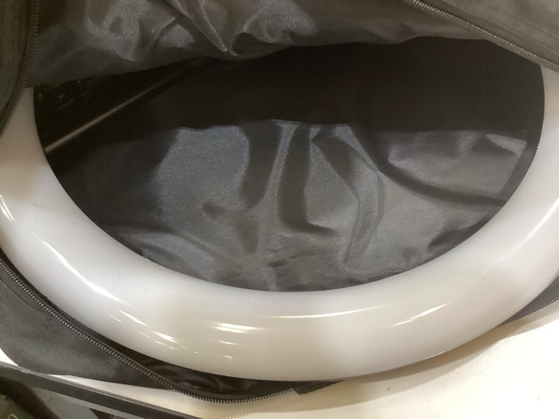 Condition photo showing Good Condition for ring light with stand, 19in led selfie circle light, max 8ft/2.5m tripod stand, 3 holders for iphone, remote control, 6300k color temperature for live streaming, barber, makeup, youtube, tiktok white