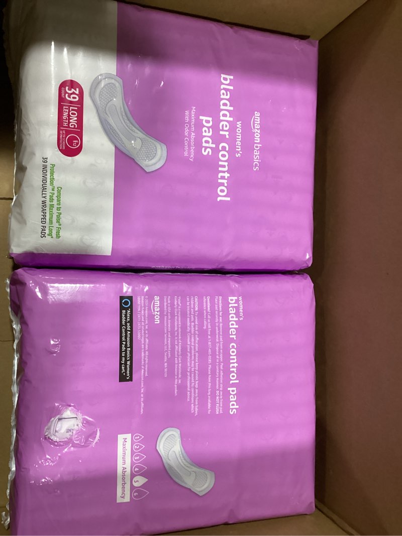 Condition photo showing New/Like New for Amazon Basics Incontinence Pads for Women Long, Bladder Control, Postpartum, Maximum Absorbency, Unscented, 78 Count (2 Packs of 39) Maximum (78 Count) 78