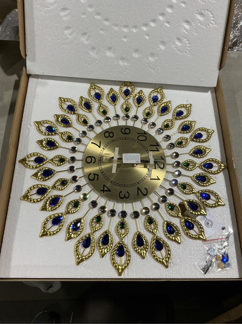 Condition photo showing Good Condition for 21.2 inch gold large wall clocks for living room decor,elegant 3d modern wall clock with dial arabic numberals non-ticking silent big wall clocks,diamond round home decoration kitchen clocks gold 21.2 inch