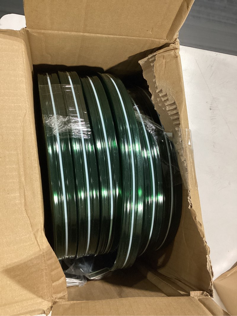 Condition photo showing As Is for secbulk 150 ft (50ft*3) flat sprinkler hose for lawn watering garden soaker hose with holes, heavy duty lightweight no-kink water hose with stakes, irrigation hose, great fun for kids and dog