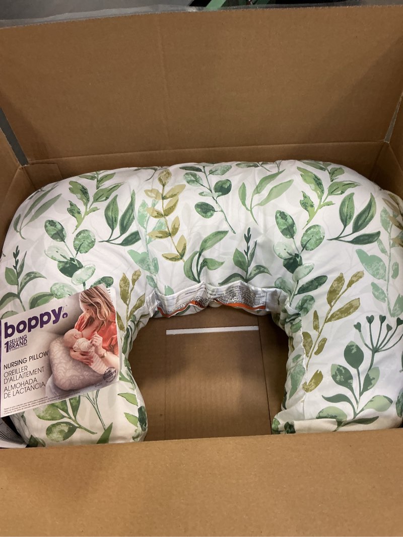 Condition photo showing Good Condition for Boppy Nursing Pillow - Ergonomic Bottle & Breastfeeding Pillow with High, Firm, Large Area, Water-Repellent Cushion with Washable Cover; Baby Safety Alliance Verified - Sage Green Leaf New Nursing Pillow Green Sage Leaf