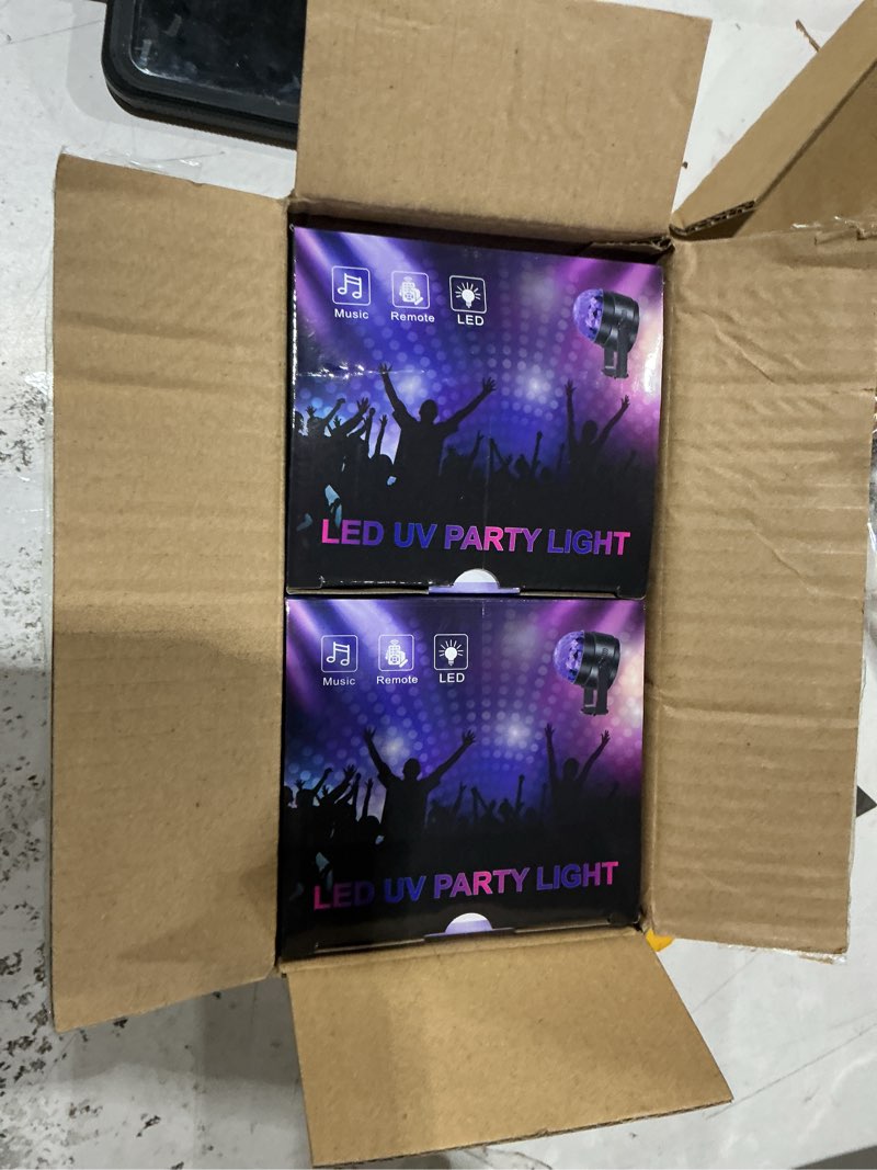 Condition photo showing New/Like New for litake uv black lights for glow party, 6w led disco ball strobe lights for dark party supplies, sound activated with remote control, dj light for halloween xmas birthday party home decorations, 2 pack
