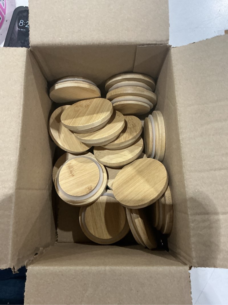 Condition photo showing Good Condition for mivide 24 pack yogurt jar lids set, natural bamboo oui yogurt jar lids with silicone sealing ring, reusable wooden jar lids for mugs and jars