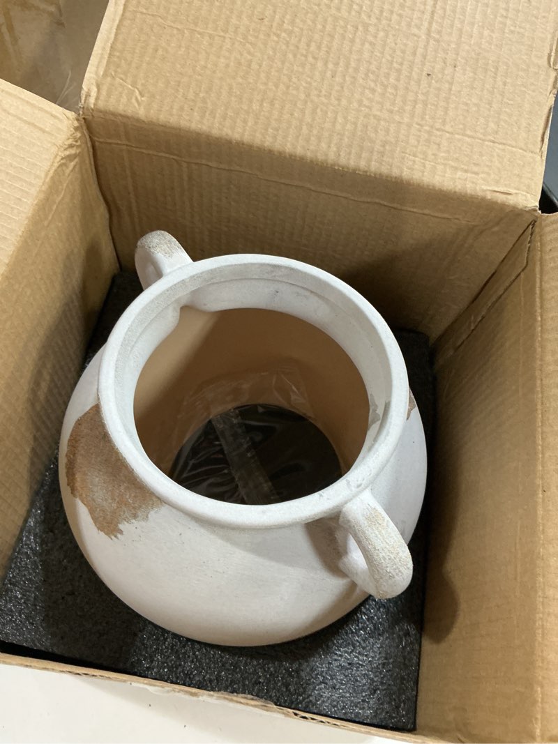 Condition photo showing New/Like New for miyuki rustic kitchen utensil holder, vintage ceramic utensil crock with handle, antiquing kitchen countertop organizer