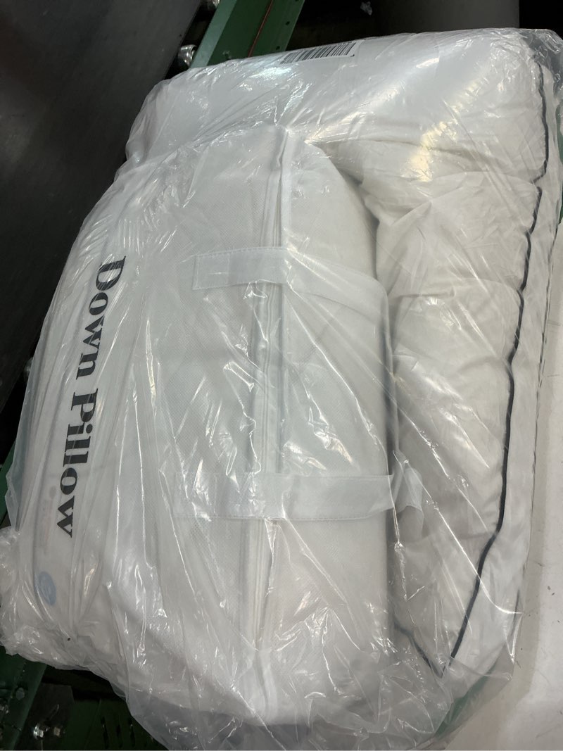 Condition photo showing As Is for goose feather down pillows queen size set of 2, down surrounded hotel collection bed pillow for sleeping with gusset, 2 pack, fluffy plush for side, back sleepers 20x30 in. queen(medium)