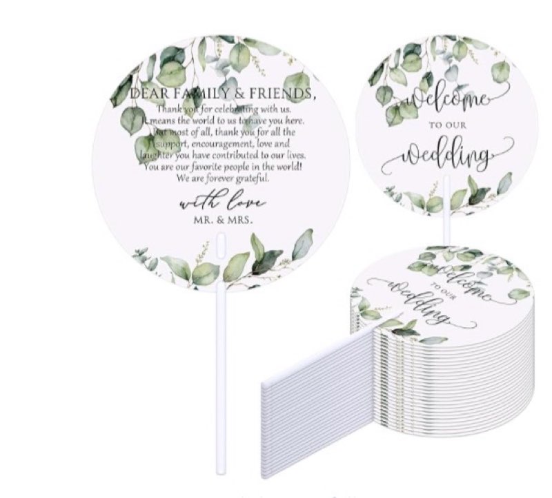 Briwooody 100 Pcs Wedding Hand Fans for Guests Bulk Plastic Round Decorative Fans with Handle for We