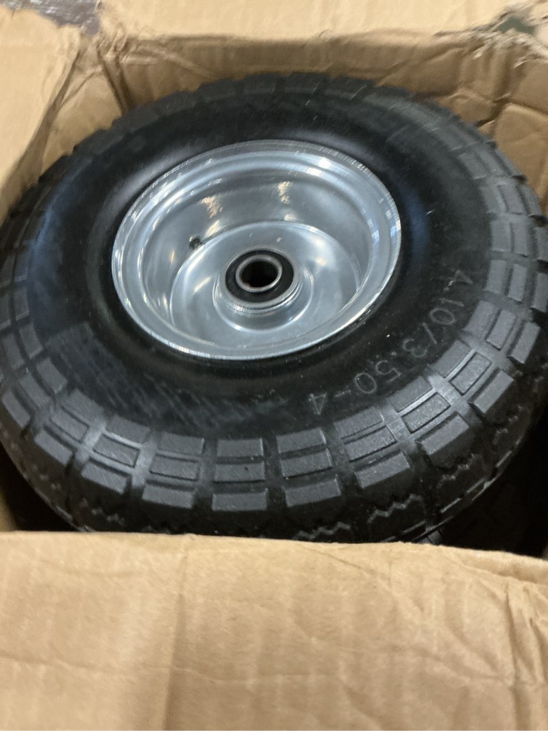 Condition photo showing Good Condition for 4.10/3.50-4 Tire and Dolly Wheel Flat Free - Solid Rubber Hand Truck Wheels 5/8" Axle - Gorilla Cart Tires Replacement for Garden, Wagon, Yard and Wheelbarrow (10 Inch 4 Pack) 10-Inch 4-Pack