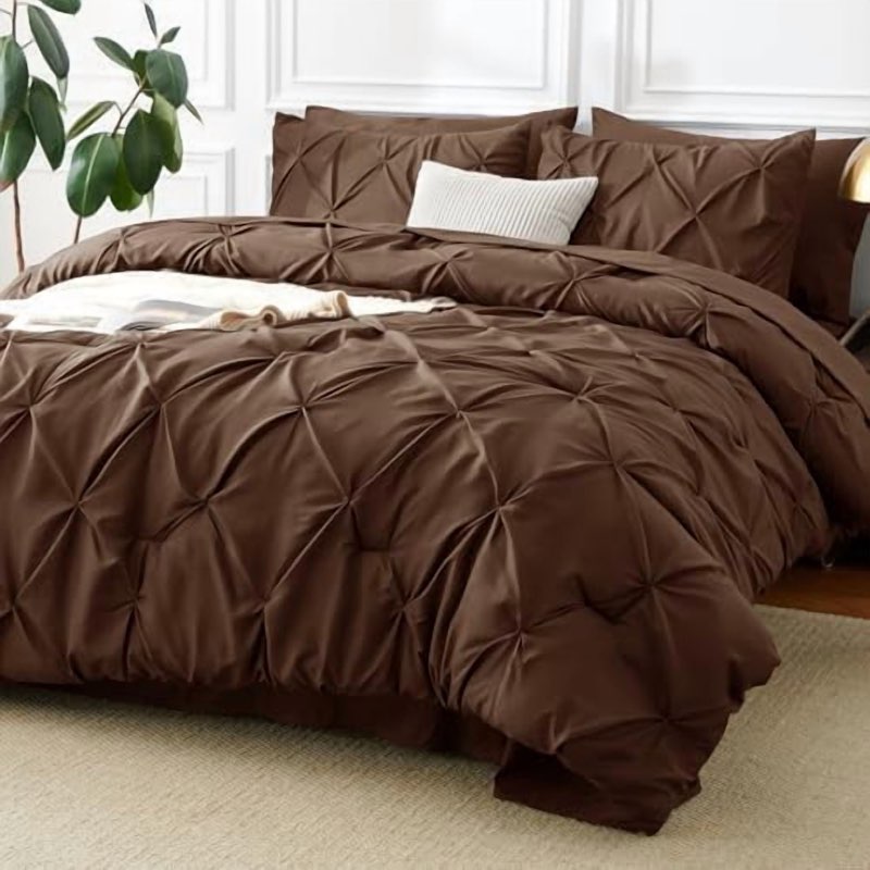 Andency California King Comforter Set Brown (104x96Inch), Pinch Pleat Cal King Comforter Set 3 Piece