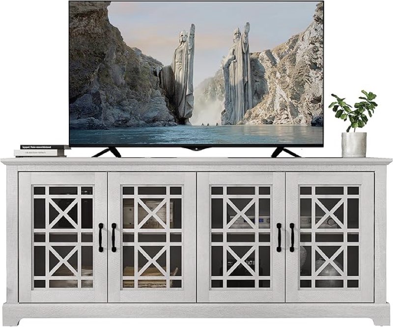 *similar to stock photo* Storage Shelves & Cabinets – Modern Media Console for Living Room – ivory