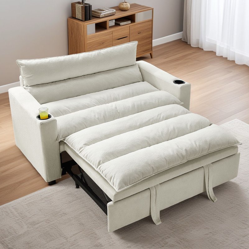 Ebern Designs 56"&36"Wavy Cloud Convertible Sofa Bed&Sleeper Chair – 3-in-1 with Adjustable Backrest Upholstery Color: Beige, Size: 32" H x 56" W x 40" D