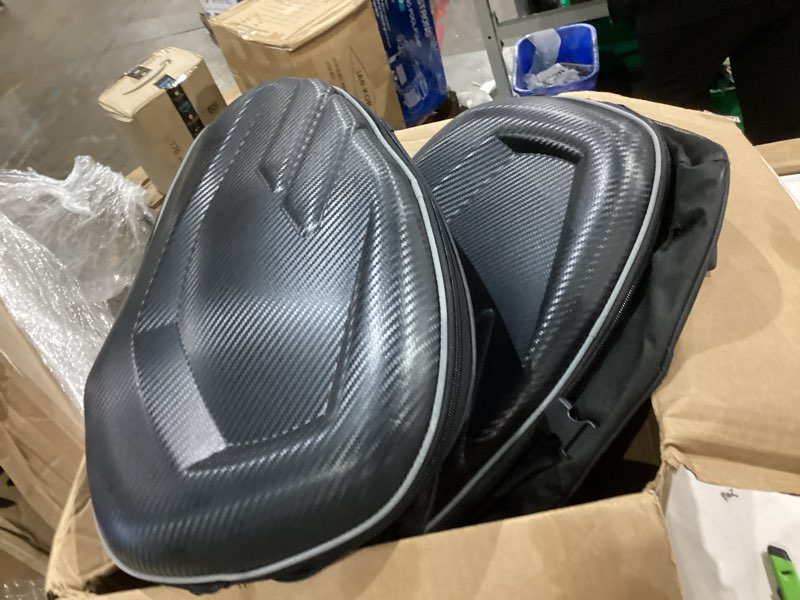 Condition photo showing As Is for motorcycle saddle bags, powersports saddle bags, waterproof saddlebags luggage bag, full face helmet storage bag, motorcycle pillion seat bag. black(saddlebag)