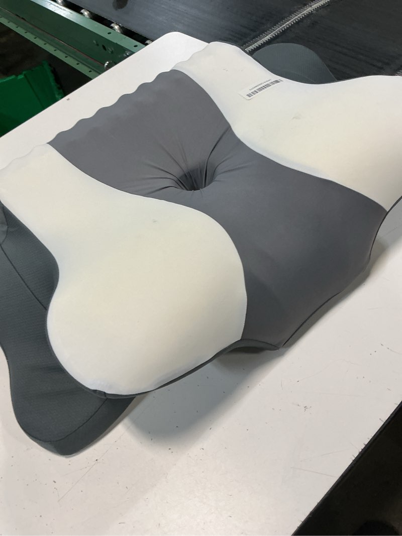Condition photo showing As Is for donama cervical neck pillow for pain relief, cervical pillow with memory foam ergonomic pillows with dual heights for back, stomach and side sleepers kids' floor pillows cushions (light grey, 27×15") light grey standard 27×15"