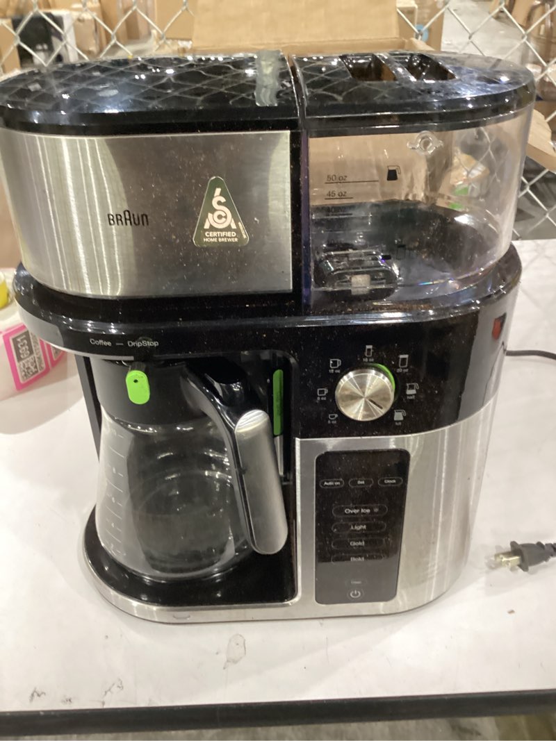 Condition photo showing As Is for not tested*** braun multiserve plus 10-cup drip coffee maker - hot & cold multi-serve brewer with timer and auto start, hot water dispenser, over ice function, stainless steel & pod-free design, kf9370si multiserve hot water