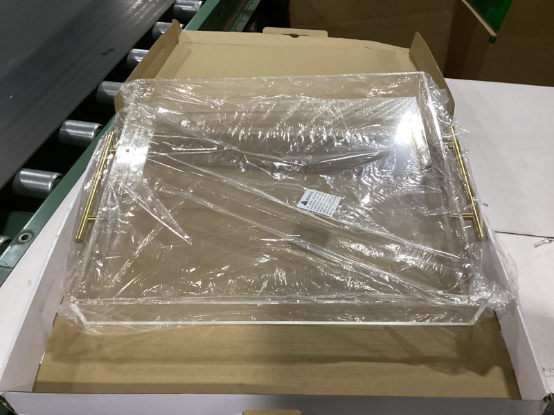 Condition photo showing New/Like New for large clear acrylic serving tray (16×18 inches) with gold handles spill proof acrylic decorative tray organiser for ottoman coffee table countertop 16x18 inches