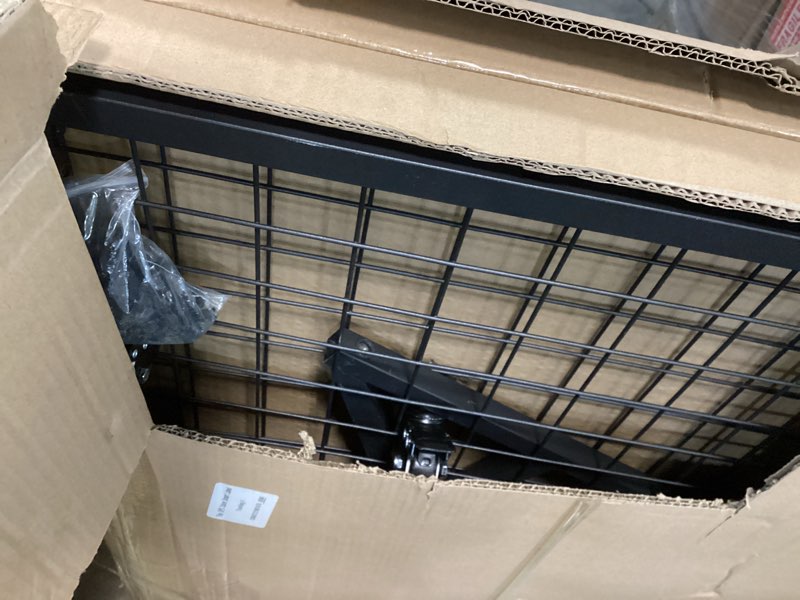 Condition photo showing As Is for 2 pack grid wall panels, 3' x 6' metal gridwall display stand with t-base wheels, heavy-duty mobile freestanding wire rack for retail store, craft show & boutique, black