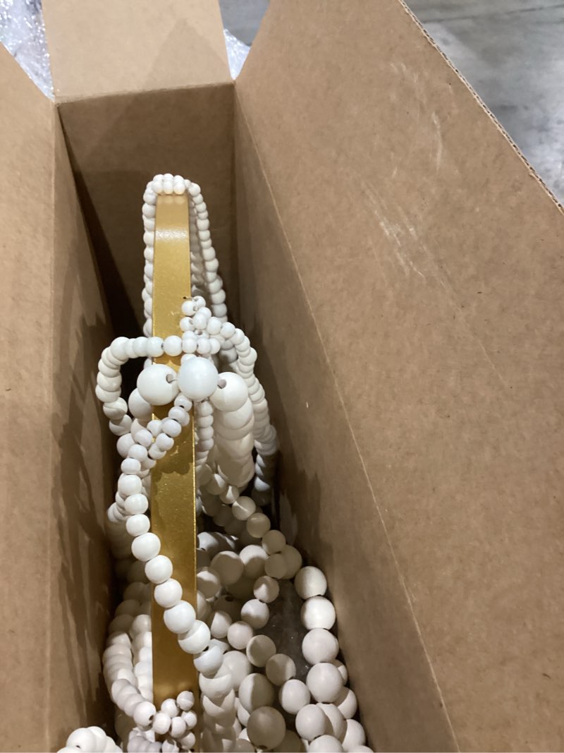 Condition photo showing As Is for similar not exact        bohemia wood beaded pendant lights antique rustic mini chandelier white finishing for bedroom, nursery room, girl room, hallway, entryway, passway, dining room, 3-light oak white 3 lights