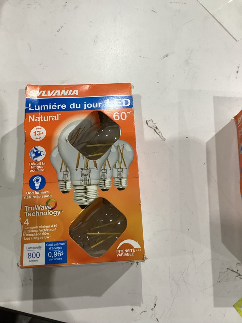 Condition photo showing New/Like New for SYLVANIA 49827 - LED8A19DIMCL95013YTLRP4 16/CS 4/SKU Victorian Style Antique Filament LED Light Bulb4