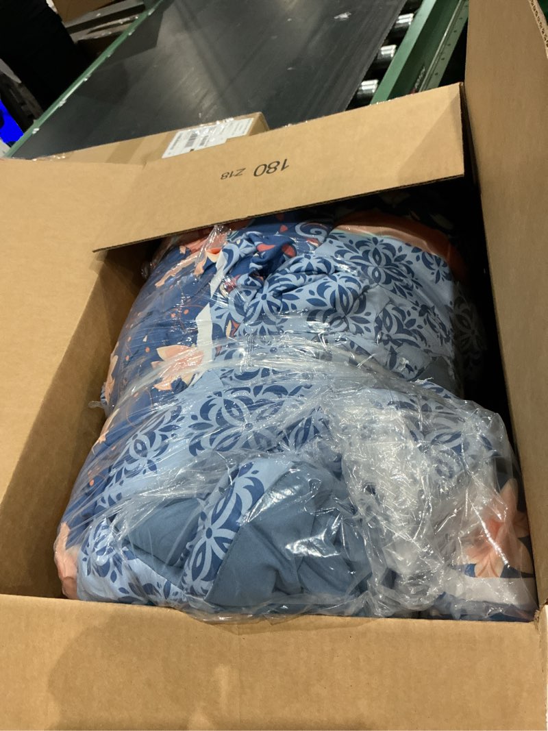 Condition photo showing Good Condition for wongs bedding boho comforter set full, blue and orange bedding set 7 pieces bed in a bag bohemian striped bedding comforter sets soft microfiber comfortet and sheet set for all season light blue full