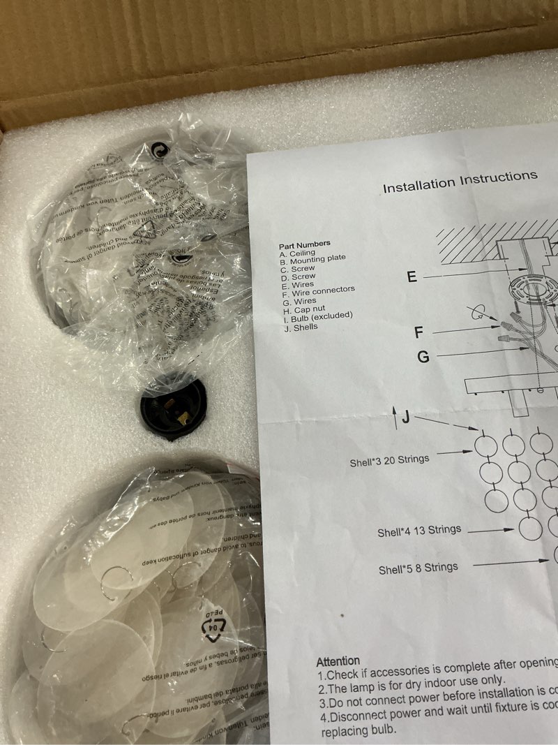 Condition photo showing New/Like New for capiz shell ceiling light fixtures, 3-light boho flush mount ceiling light for living room, bedroom, kitchen island, foyer, entryway, black