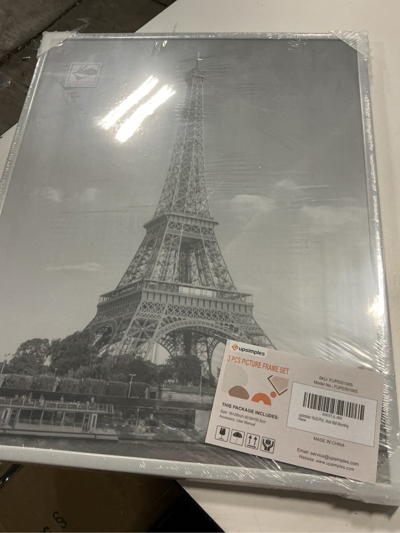 Condition photo showing Good Condition for upsimples 16x20 picture frame white 3 pack, scratch-proof poster frames 16 x 20 for photo gallery - slide-in strips, horizontal or vertical wall mounting white 16x20