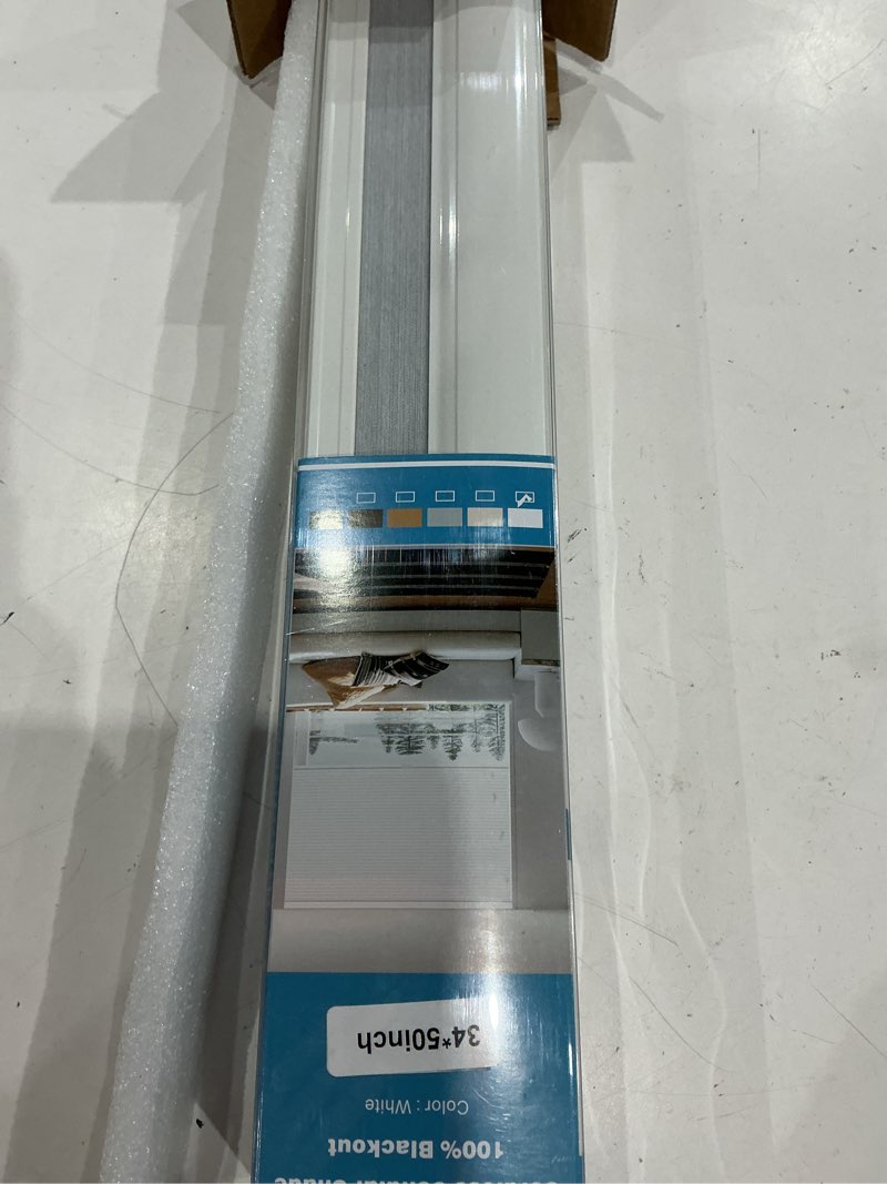 Condition photo showing Good Condition for changshade cordless cellular shades, blackout honeycomb shades for windows, pull down pleated blinds, easy to install for indoor windows and french doors,34" w x 50" h, white blackout white 34"w x 50"h