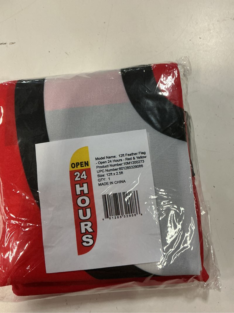 Condition photo showing New/Like New for lookourway feather flag banner - 12 feet tall advertising sign swooper flag only, no poles - grand opening flags - abierto red (10m1200095) abierto 12ft