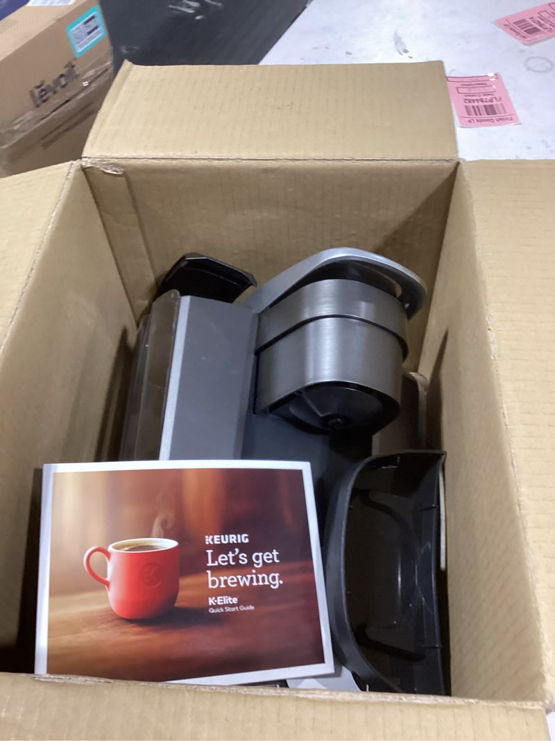 Condition photo showing As Is for Keurig K-Elite Single Serve K-Cup Pod Coffee Maker, with Strength and Temperature Control, Iced Coffee Capability, 8 to 12oz Brew Size, Programmable, Brushed Slate