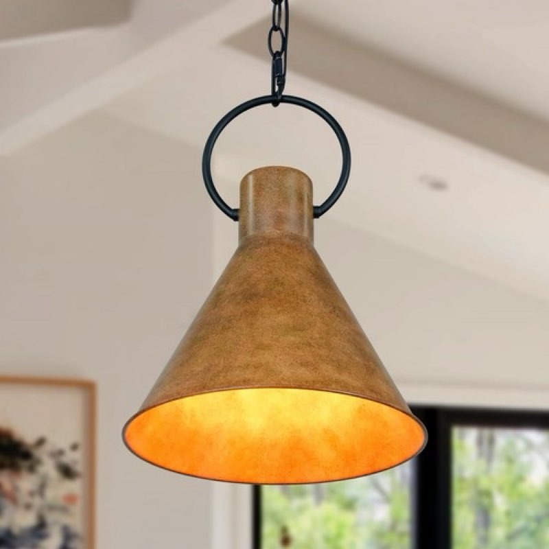 GILGGAK Farmhouse Pendant Light, 12 in Retro Bronze Round Metal Shade, Rustic Industrial Hand Painte