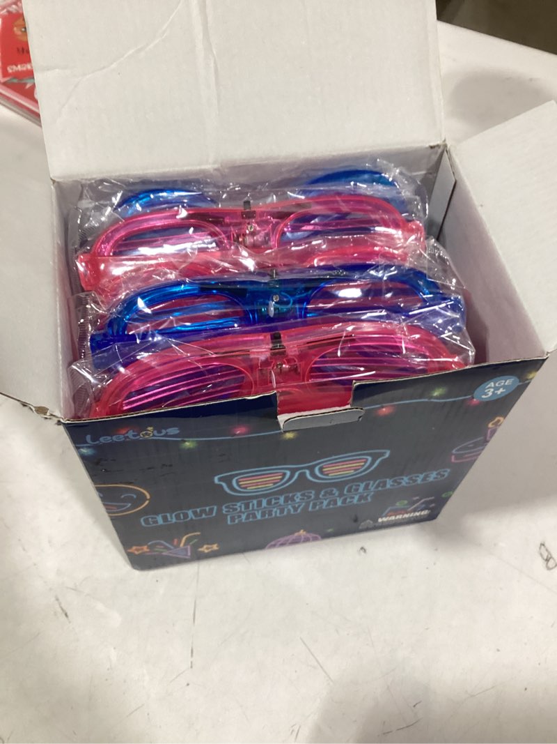 Condition photo showing As Is for Glow in the Dark Party Favor Supplies for Kids 24 PCS, Christmas Glow Sticks & Neon Glasses Stocking Stuffers for Toddler, LED Light Up Toy Bracelet Necklace Accessories for Xmas New Year Eve Birthday