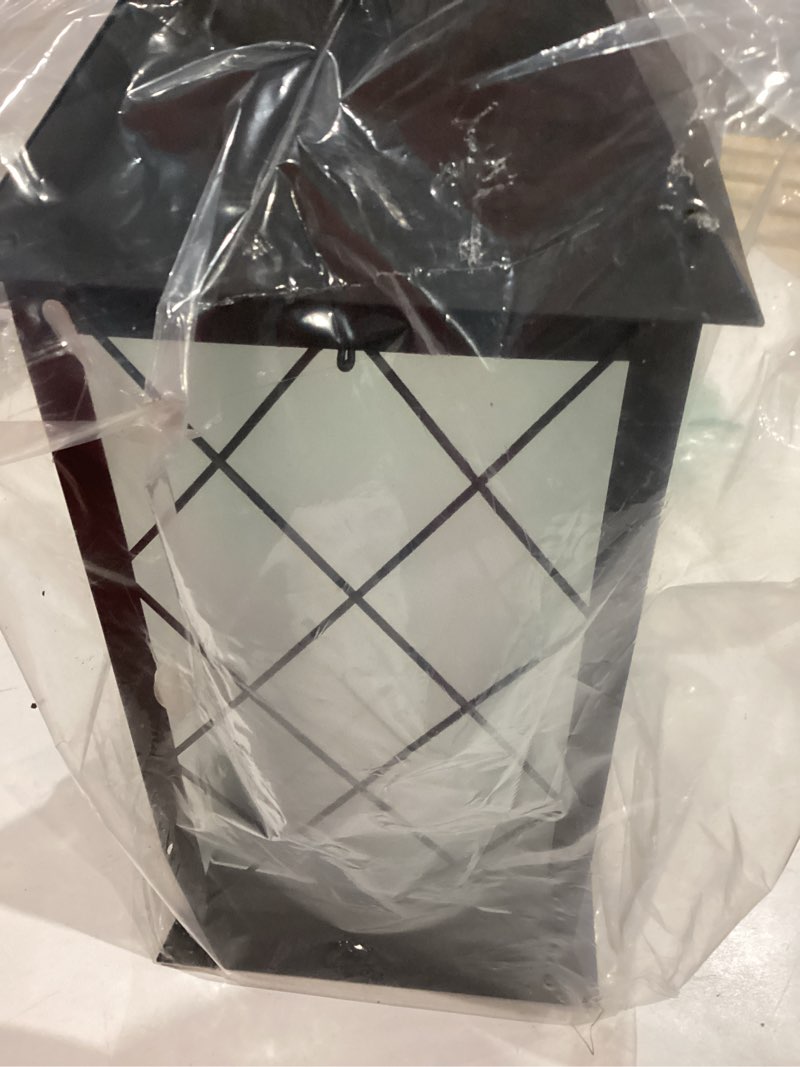 Condition photo showing As Is for 18" solar lanterns outdoor waterproof, glass solar flickering flame lantern large hanging solar lantern metal decorative for patio garden backyard outside tabletop mothers day gifts mom antique black