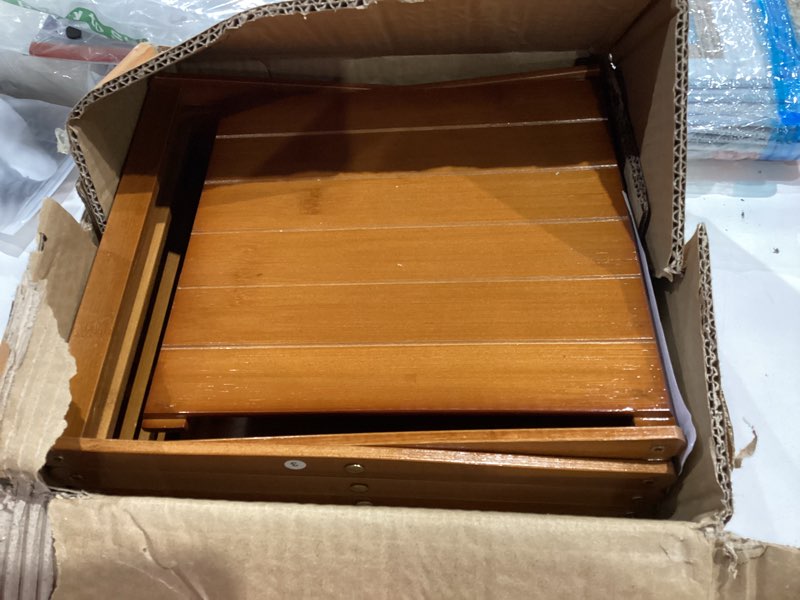 Condition photo showing Good Condition for Bamboo Shoe Rack for Entryway, 6 Tier Vertical Shoe Rack Freestanding Shelf Foldable Storage Shoe Organizer for Living Room, Bedroom, Small Space, Walnut Color Walnut Color 6-tier