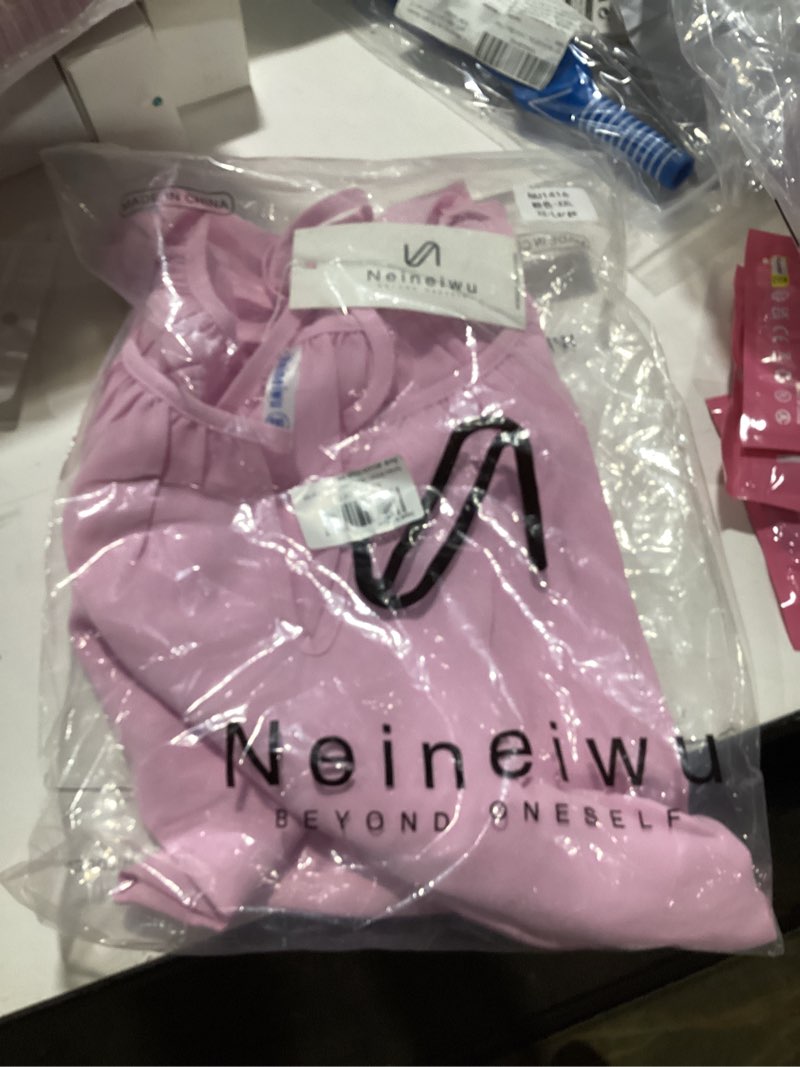 Condition photo showing Good Condition for Neineiwu Women's Summer Casual Boho Floral Printed V Neck Chiffon Tops Drawstring Short Sleeve Blouses Shirt X-Large Pink