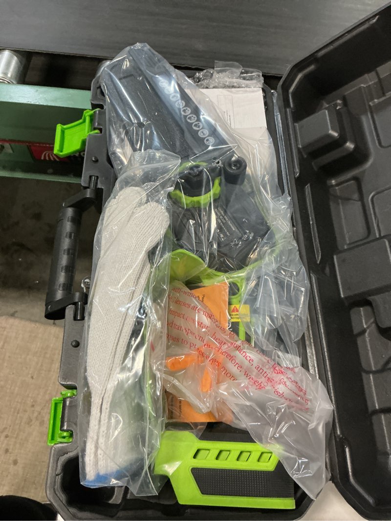 Condition photo showing New/Like New for mini chainsaw cordless, 6 inch electric chainsaw with 2 battery, handheld battery powered chain saw with auto oiler, garden tools saw for wood cutting tree cutter, holiday gifts for men, dad, husband green