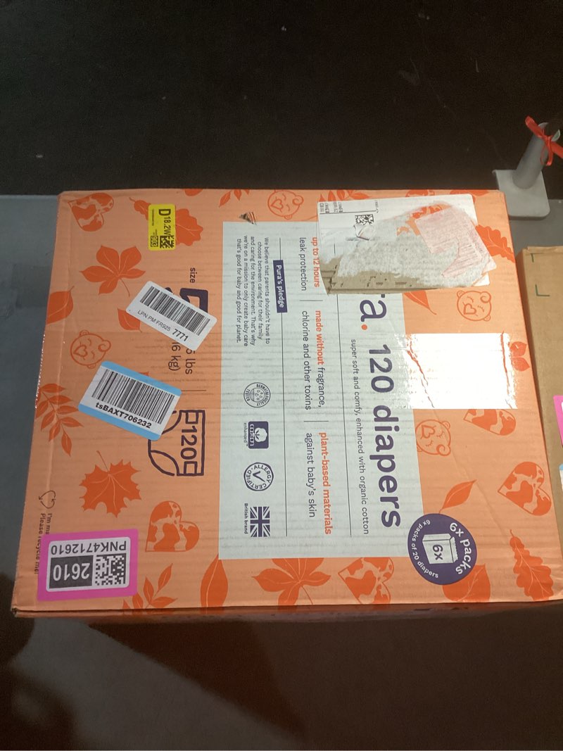Condition photo showing Good Condition for pura size 5 eco-friendly diapers (24-35 lbs) totally chlorine free (tcf), hypoallergenic, soft organic cotton, sustainable, up to 12 hours leak protection, allergy uk, 6 packs of 20 (120 diapers) size 5 120