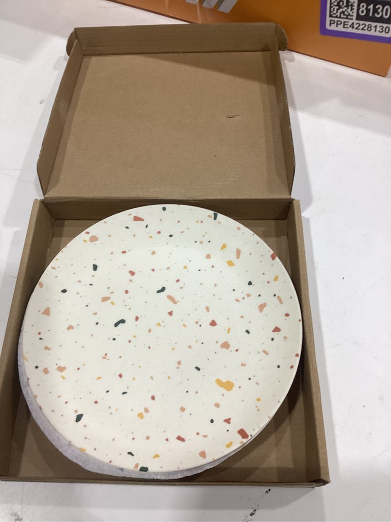 Condition photo showing New/Like New for Nook Theory 4 Pack Reusable Bamboo Plates - Non-Toxic Toddler and Kids Plate, Dishwasher Safe, Not Microwavable Dinnerware (Celebration 8")