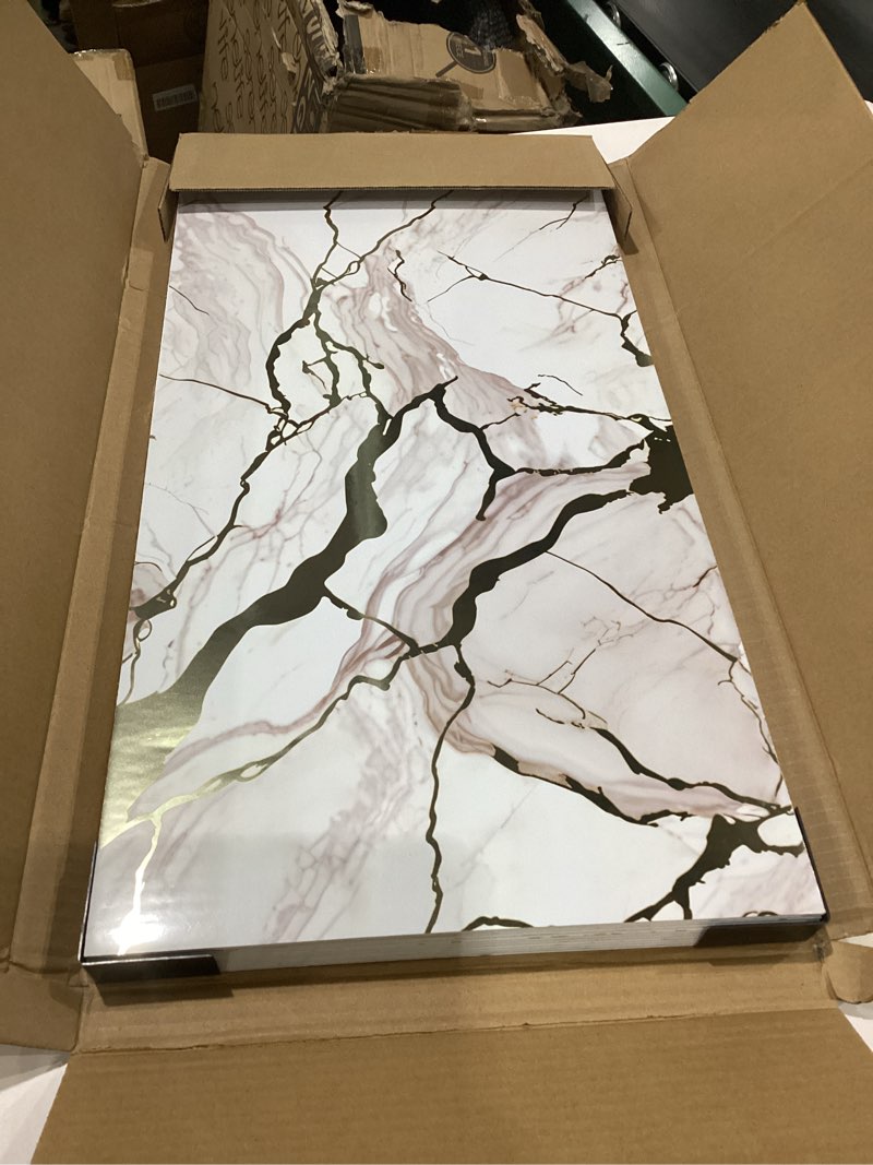Condition photo showing Good Condition for Haimin Wall Panels Peel and Stick 10 Pieces 23.6x11.8in (19.4 Sq. Ft. Coverage) Lightweight Backsplash Marble Look Tile (not Real Marble) Ideal for Kitchen Bathrooms Living Rooms Bedrooms White Gold-03
