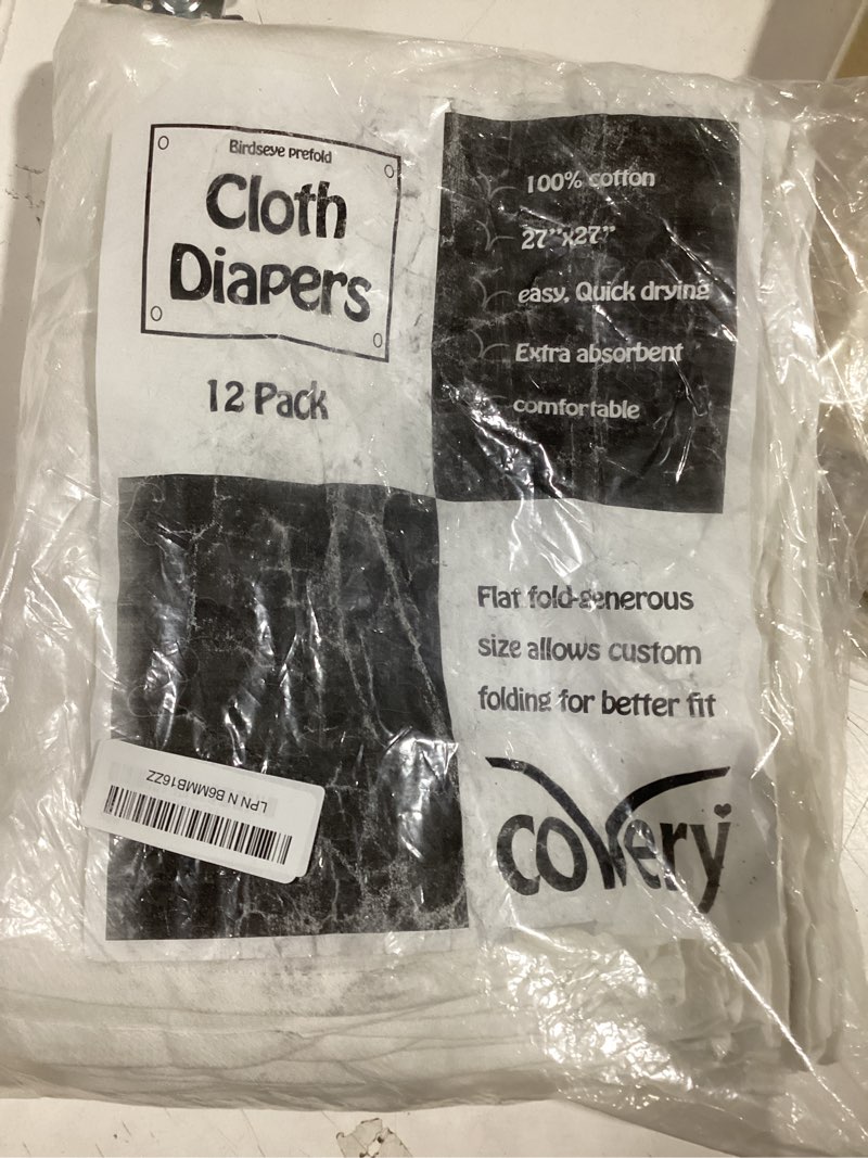 Condition photo showing Good Condition for premium 100% cotton cloth diapers for baby, 12 pack reusable, machine wash, multipurpose flat fold unisex cloth diaper