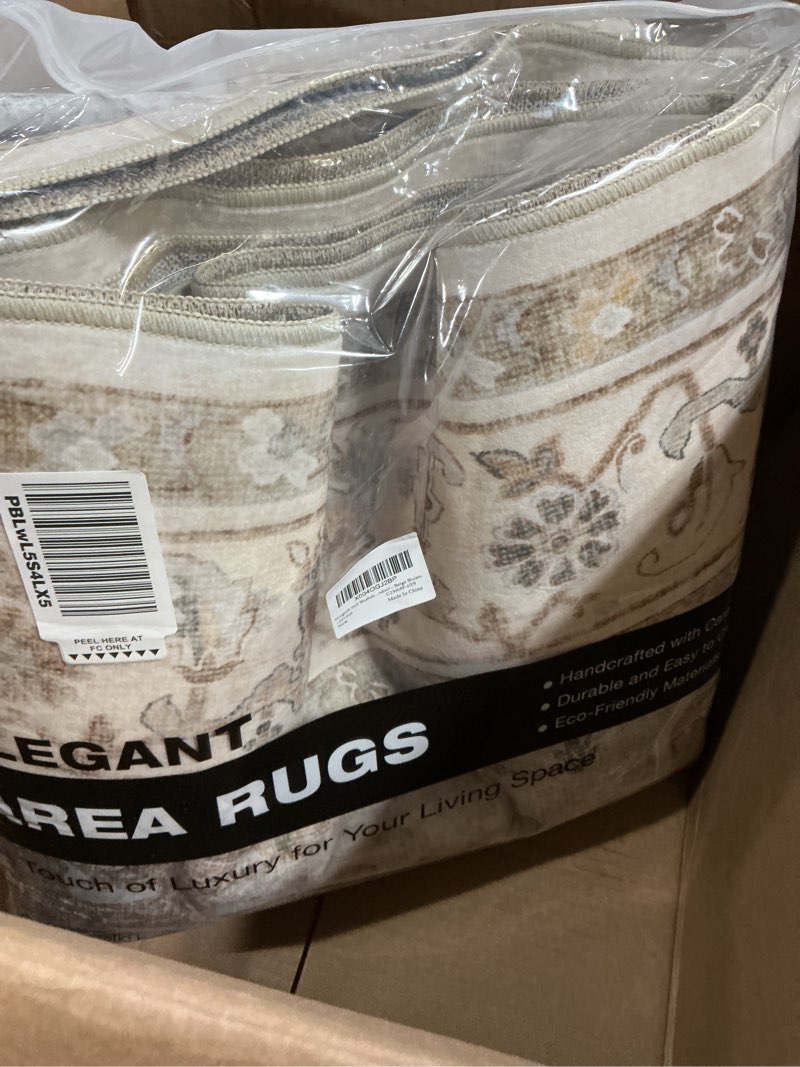 Condition photo showing New/Like New for 6x9 Washable Area Rug: Vintage Neutral Soft Non Slip Thin Large Floor Carpet for Living Room Bedroom Kitchen Dining Room Home Office Farmhouse Indoor - Beige Brown Beige Brown 6' x 9' (Rectangular)