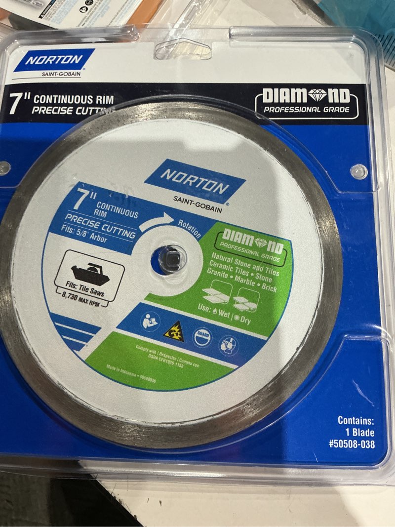 Condition photo showing As Is for norton 7-in wet/dry continuous rim diamond saw blade