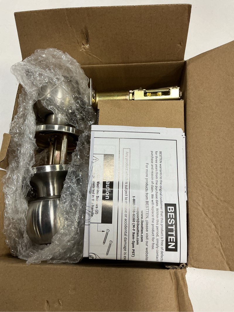 Condition photo showing Good Condition for BESTTEN Keyed Same Exterior Door Knob and Single Cylinder Deadbolt Combo Set, Keyed Alike Entry Door Knobs with Lock and Keys for Entrance and Front Door, Satin Nickel 1 PK Deadbolt Lockset Satin Nickel
