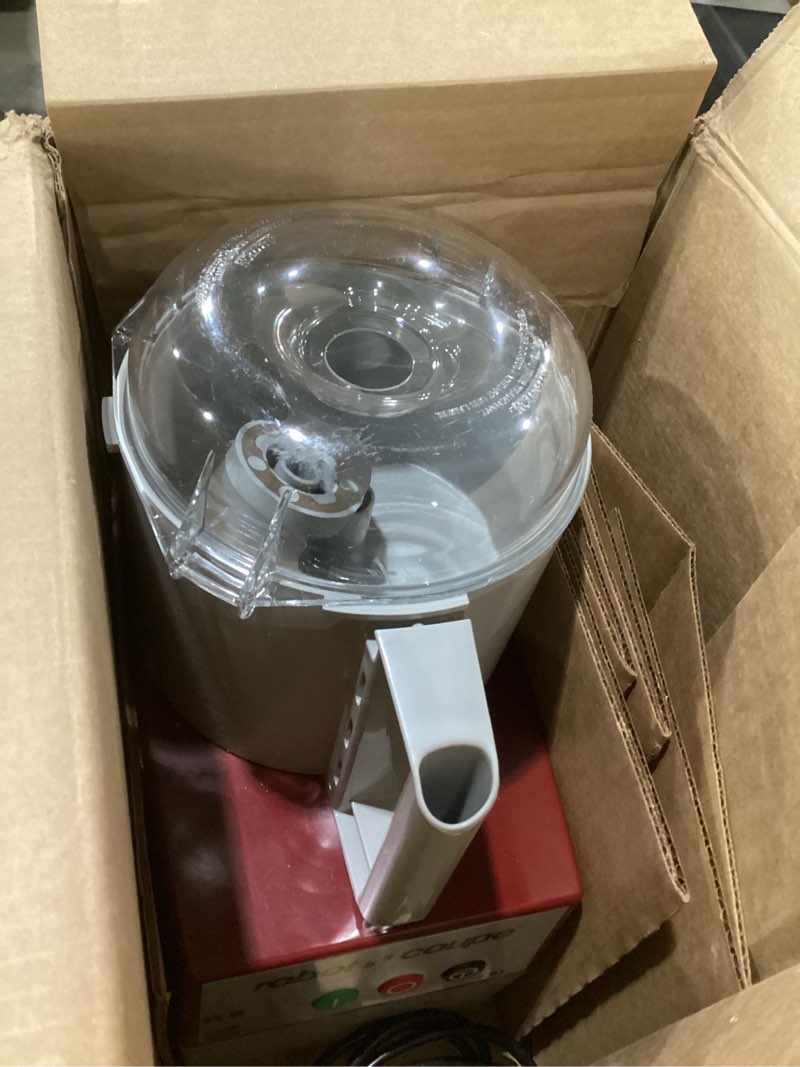 Condition photo showing As Is for Robot Coupe R2B, Food Processor Cutter and Mixer, 3-Quart Polycarbonate Bowl, 1 HP, 120v, Gray/Red/Clear, Vertical Cutting, Pulse Control, Smooth "S" Blade, Commercial Kitchen Use