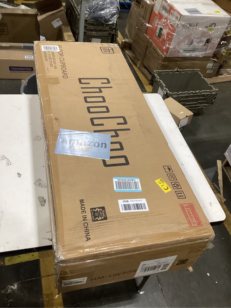 Condition photo showing New/Like New for ChooChoo 67" Tall Bathroom Storage Cabinet, Narrow Bathroom Cabinet with 2 Doors and 1 Drawers, Freestanding Cupboard Floor Cabinet with Adjustable Shelves for Living Room, Kitchen, White Pearl White