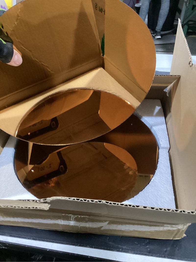 Condition photo showing Good Condition for glass round mirror centerpieces for tables, set of 12pcs 12" golden mirror tables centerpieces, glass trays for wedding decorations, party decorations, baby shower party gold-12"×12"