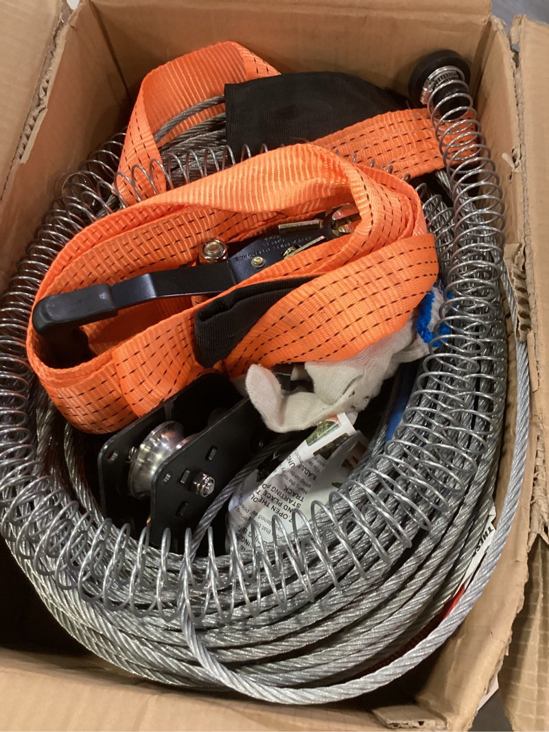 Condition photo showing As Is for Zipline for Backyard Kids and Adults,Zipline Kits for Backyard with 120ft Cable,6ft Zipline Spring Brake and Belt,Zip line Trolley with Handle,seat and Bag