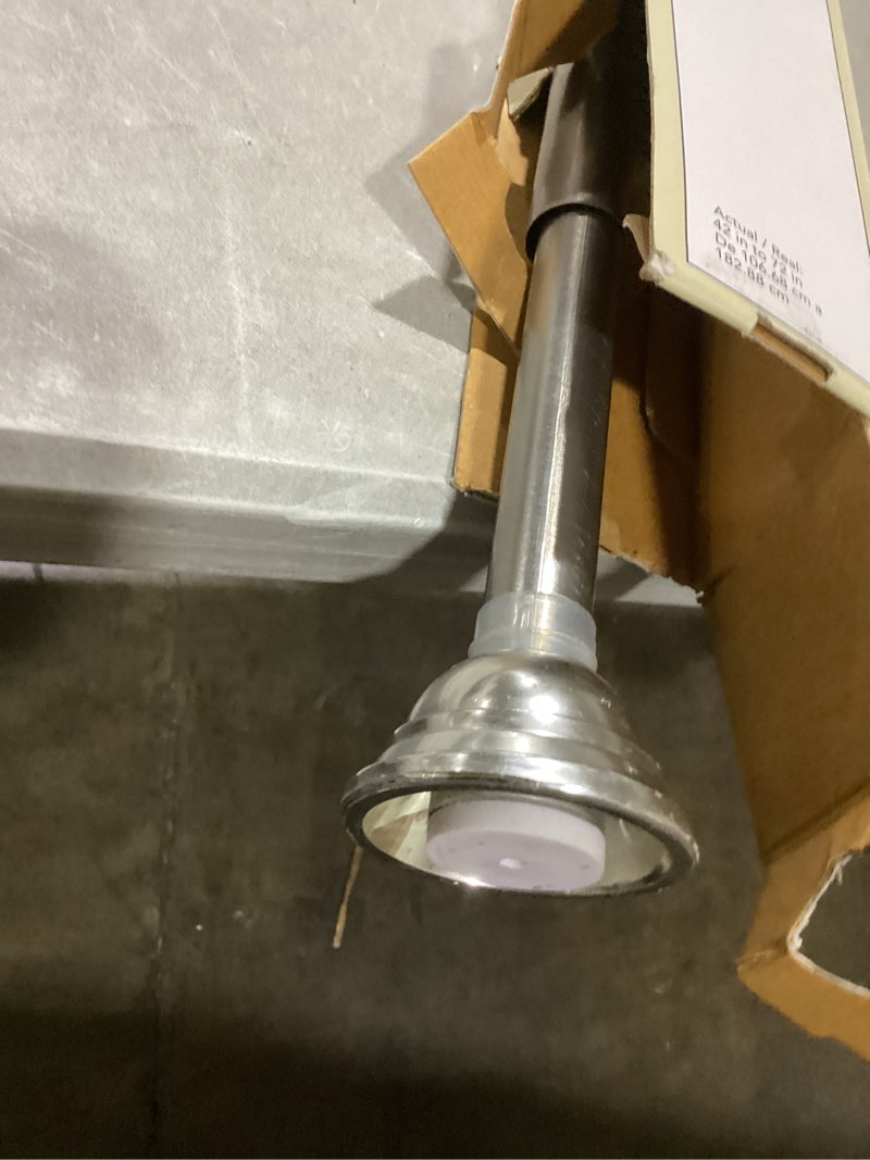 Condition photo showing As Is for allen + roth 42-in to 72-in brushed nickel tension single straight adjustable shower curtain rod