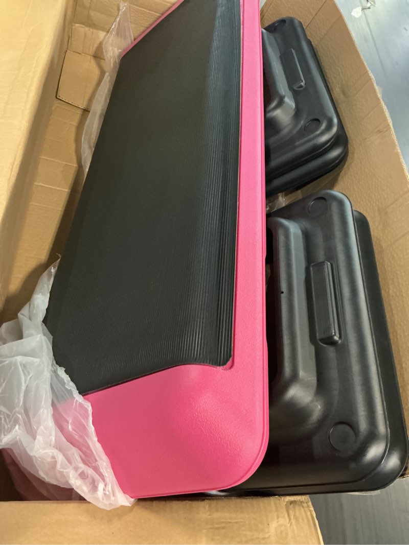 Condition photo showing Good Condition for fitvids step aerobic platform, exercise step with 5 levels adjustable height, 4 stackable risers, fitness training workout stepper for home gym, cardio strength, multiple options pink 16''x 16'' step